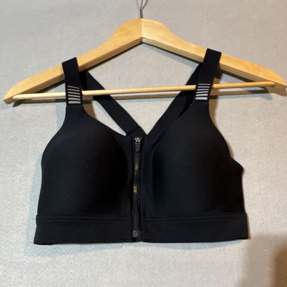 Under Armour UA Infinity Sports Bra 32C Black Front Zip Racerback Padded High